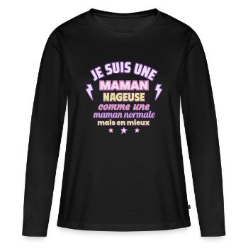 Maman nageuse, cadeau fête des mères, Natation - T-shirt manches longues Premium bio Femme - noir - Devant - Julia (174cm)