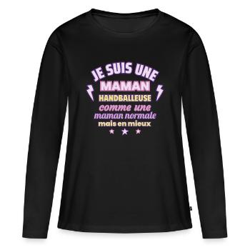 Maman handballeuse, cadeau fête des mères,Handball - T-shirt manches longues Premium bio Femme - noir - Devant - Julia (174cm)