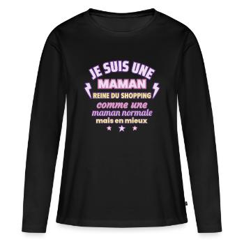 Maman shopping, cadeau fête des mères, Mode - T-shirt manches longues Premium bio Femme - noir - Devant - Julia (174cm)