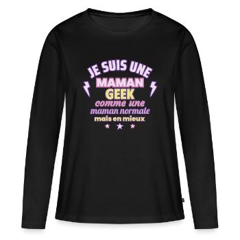 Maman geek, cadeau fête des mères, Technologie - T-shirt manches longues Premium bio Femme - noir - Devant - Julia (174cm)
