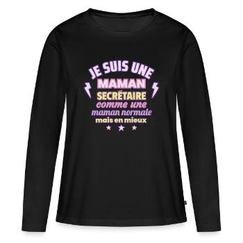 Maman secrétaire, cadeau fête des mères, bureau - T-shirt manches longues Premium bio Femme - noir - Devant - Julia (174cm)