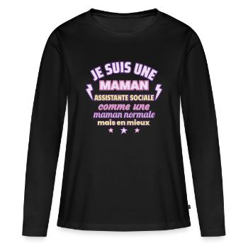 Maman assistante sociale, cadeau fête des mères - T-shirt manches longues Premium bio Femme - noir - Devant - Julia (174cm)