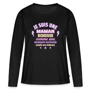 Maman boxeuse, cadeau fête des mères, Boxe,boxe - T-shirt manches longues Premium bio Femme - noir - Devant - Julia (174cm)