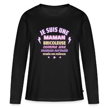 Maman bricoleuse, cadeau fête des mères,bricolage - T-shirt manches longues Premium bio Femme - noir - Devant - Julia (174cm)
