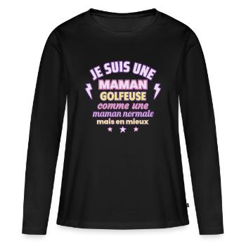 Maman golfeuse, cadeau fête des mères, golf,Golf - T-shirt manches longues Premium bio Femme - noir - Devant - Julia (174cm)