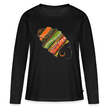 Afrikanische Frau Kente Kopfbedeckung Kunst - Frauen Premium Bio Langarmshirt - Schwarz - Vorne - Julia (174cm)