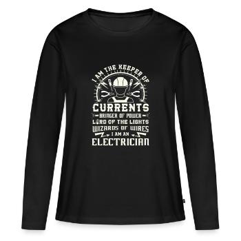 Keeper of Currents Bringer of Power Electrician - T-shirt manches longues Premium bio Femme - noir - Devant - Julia (174cm)