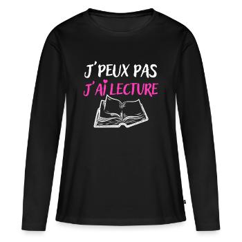 J'peux pas j ai lecture - T-shirt manches longues Premium bio Femme - noir - Devant - Julia (174cm)