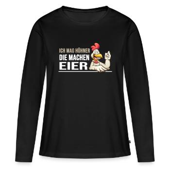 hühner hühnerleben "huhn macht eier" - Frauen Premium Bio Langarmshirt - Schwarz - Vorne - Julia (174cm)