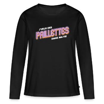 J veux des paillettes - T-shirt manches longues Premium bio Femme - noir - Devant - Julia (174cm)