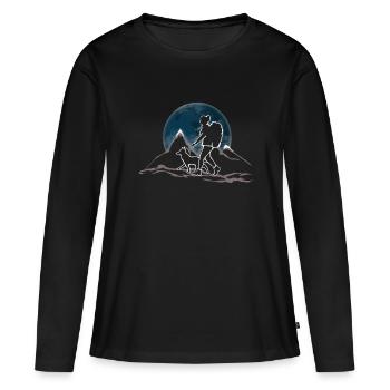 bester Freund Hund Frau Wandern Vollmond - Frauen Premium Bio Langarmshirt - Schwarz - Vorne - Julia (174cm)