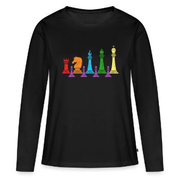 Échecs et échec et mat Joueur d’échecs Famille d’échecs - T-shirt manches longues Premium bio Femme - noir - Devant - Julia (174cm)