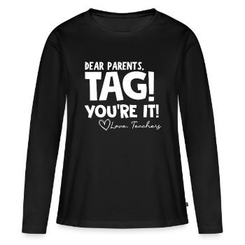le Dernier jour d'école Drôle Fête des parents - T-shirt manches longues Premium bio Femme - noir - Devant - Julia (174cm)