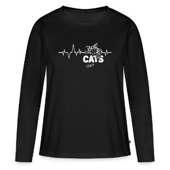 Battements de cœur Chats - T-shirt manches longues Premium bio Femme - noir - Devant - Julia (174cm)