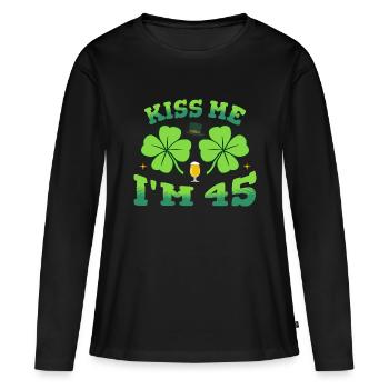 Embrasse-moi J’ai quarante-cinq ans Saint-Patrick 2026 Bday - T-shirt manches longues Premium bio Femme - noir - Devant - Julia (174cm)