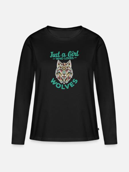 Wolf - Frauen Premium Bio Langarmshirt - Schwarz