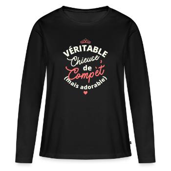 Chieuse de compétition mais adorable. humour femme - T-shirt manches longues Premium bio Femme - noir - Devant - Julia (174cm)