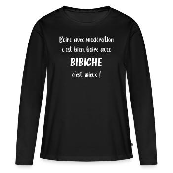 Boire avec bibiche - T-shirt manches longues Premium bio Femme - noir - Devant - Julia (174cm)