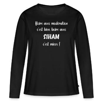 Boire avec Siham - T-shirt manches longues Premium bio Femme - noir - Devant - Julia (174cm)