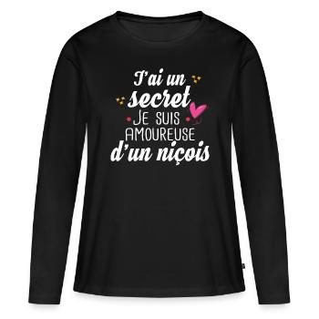 Nice Niçois Niçoise Amoureuse Cadeau Amour Humour - T-shirt manches longues Premium bio Femme - noir - Devant - Julia (174cm)