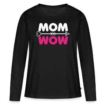 Cadeau de la fête des mères - MOM WOW - T-shirt manches longues Premium bio Femme - noir - Devant - Julia (174cm)