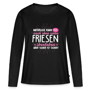 Niemals ohne FRIESEN - Frauen Premium Bio Langarmshirt - Schwarz - Vorne - Julia (174cm)