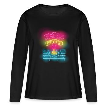 Retro gamer neon multicolore joystick design - T-shirt manches longues Premium bio Femme - noir - Devant - Julia (174cm)