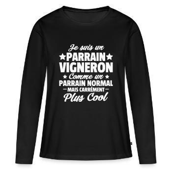 parrain vigneron / parrain viticulteur - T-shirt manches longues Premium bio Femme - noir - Devant - Julia (174cm)
