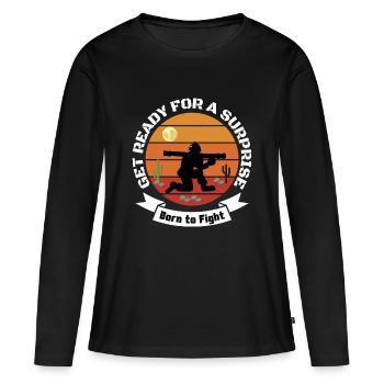 PRÉPAREZ-VOUS À UNE SURPRISE - T-shirt manches longues Premium bio Femme - noir - Devant - Julia (174cm)
