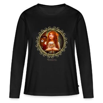 Spruch Du mich auch Frau mit Lebkuchenherz - Frauen Premium Bio Langarmshirt - Schwarz - Vorne - Julia (174cm)