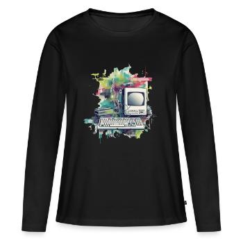 Vintage-Computer - Frauen Premium Bio Langarmshirt - Schwarz - Vorne - Julia (174cm)