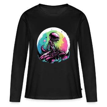 Ali l'alien - T-shirt manches longues Premium bio Femme - noir - Devant - Julia (174cm)