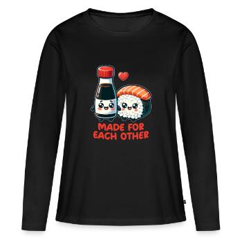 Sushi et sauce soja - T-shirt manches longues Premium bio Femme - noir - Devant - Julia (174cm)