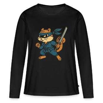 Ninja Chipmunk Verstohlener Waldkrieger - Frauen Premium Bio Langarmshirt - Schwarz - Vorne - Julia (174cm)