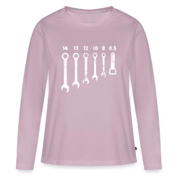 CLÉ À MOLETTE - OUVRE-BIÈRE - T-shirt manches longues Premium bio Femme - rose poudré - Devant - Julia (174cm)