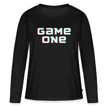 Premier jeu - T-shirt manches longues Premium bio Femme - noir - Devant - Julia (174cm)