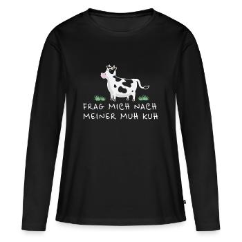 Demande-moi mon cadeau de la vache muh - T-shirt manches longues Premium bio Femme - noir - Devant - Julia (174cm)
