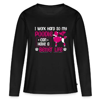 Travailler pour Caniche Mama Dog Caniche Standard - T-shirt manches longues Premium bio Femme - noir - Devant - Julia (174cm)