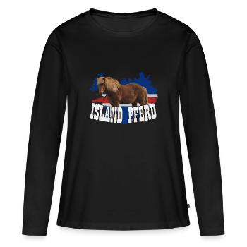 Cheval d’Islande avec drapeau et cheval - T-shirt manches longues Premium bio Femme - noir - Devant - Julia (174cm)