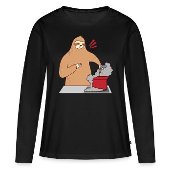 Paresseux cuisinant, s'endormant, ironique, - T-shirt manches longues Premium bio Femme - noir - Devant - Julia (174cm)
