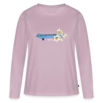 Skate SK8 Skateboarder « Skateing-Flower » Halfpipe - T-shirt manches longues Premium bio Femme - rose poudré - Devant - Julia (174cm)