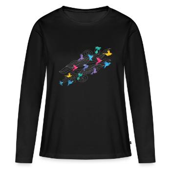 Plis en papier grue cadeau japon origami - T-shirt manches longues Premium bio Femme - noir - Devant - Julia (174cm)