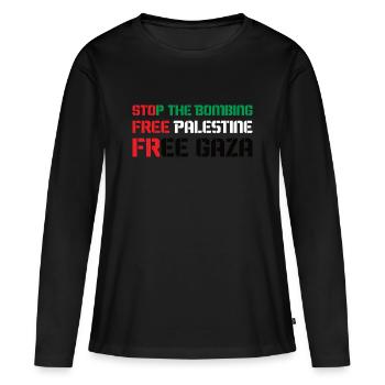 Free Palestine Free Gaza Stop the bombing - Women's Premium Organic Long Sleeve Shirt - black - Front - Julia (174cm)
