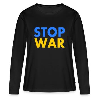 Stop war - T-shirt manches longues Premium bio Femme - noir - Devant - Julia (174cm)