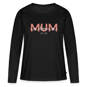 Süßes Mama Sohn Est 2023 Shirt mit Herzen - Frauen Premium Bio Langarmshirt - Schwarz - Vorne - Julia (174cm)