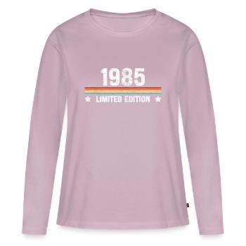 1985 Anniversaire 2022 Strip Vintage Rétro - T-shirt manches longues Premium bio Femme - rose poudré - Devant - Julia (174cm)