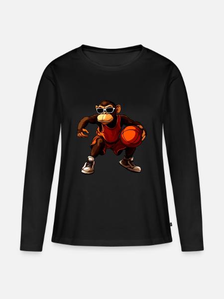Affe Basketball - Frauen Premium Bio Langarmshirt - Schwarz