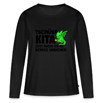 Schulanfang - Frauen Premium Bio Langarmshirt - Schwarz - Vorne - Julia (174cm)