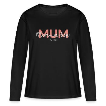 Süßes Mama Sohn Est 2023 Shirt mit Herzen - Frauen Premium Bio Langarmshirt - Schwarz - Vorne - Julia (174cm)