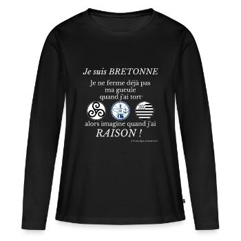 je suis BRETONNE je ne ferme déjà pas ma gueule... - T-shirt manches longues Premium bio Femme - noir - Devant - Julia (174cm)